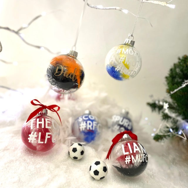 Personalised Sporting Club Colours Glass Christmas Bauble