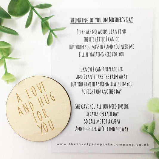 Thinking Of You On Mother's Day Poem + Love & Hug Wooden Disc