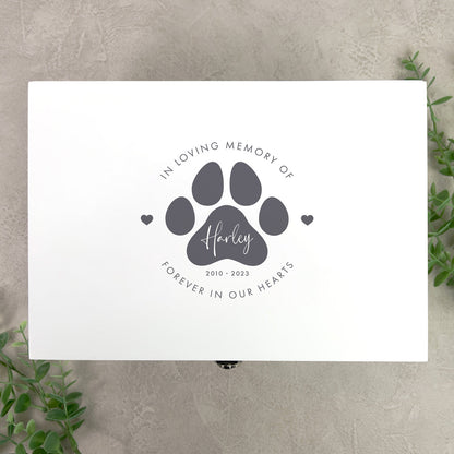 Personalised White Wooden Pet Name Memorial Memory Box - 3 Sizes