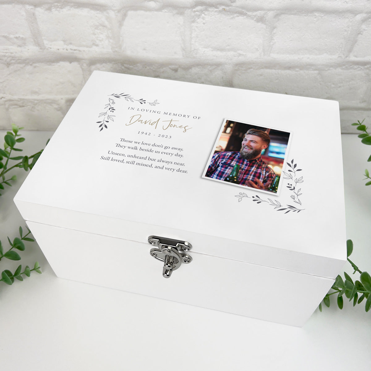 Personalised White Wooden One Photo Keepsake Memory Box - 3 Sizes (22cm | 27cm | 30cm)