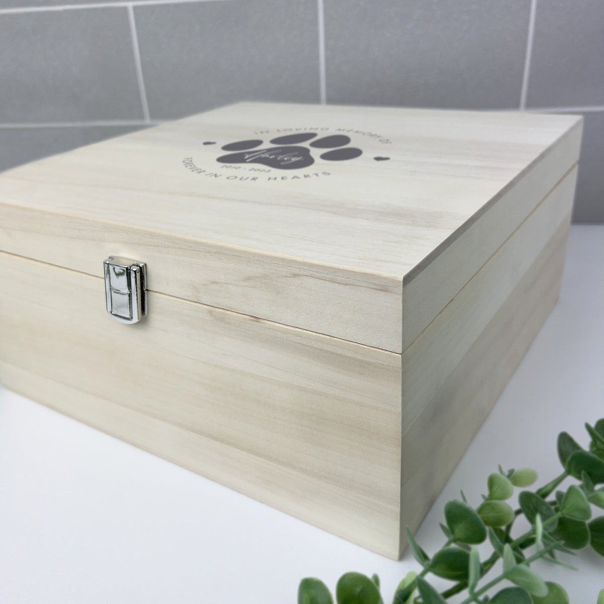 Personalised Wooden Square 28cm Pet Name Memorial Memory Box