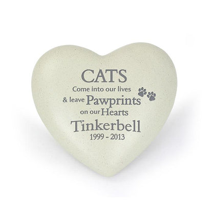 Personalised Outdoor Memorial Tribute. Heart. 'CATS ... Pawprints on our Hearts'