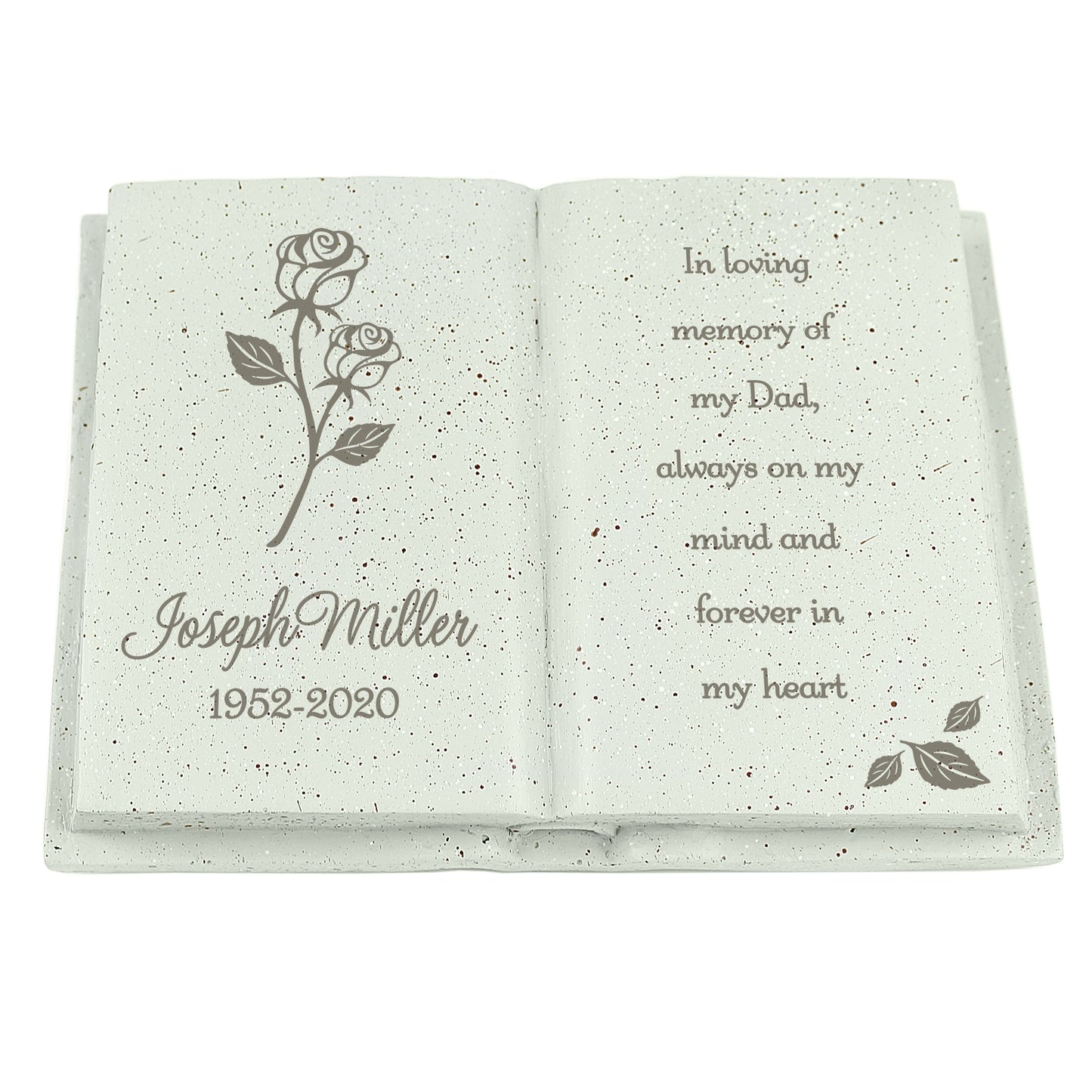 Personalised Outdoor Memorial Book Tribute. Rose Design. Your Own Message.