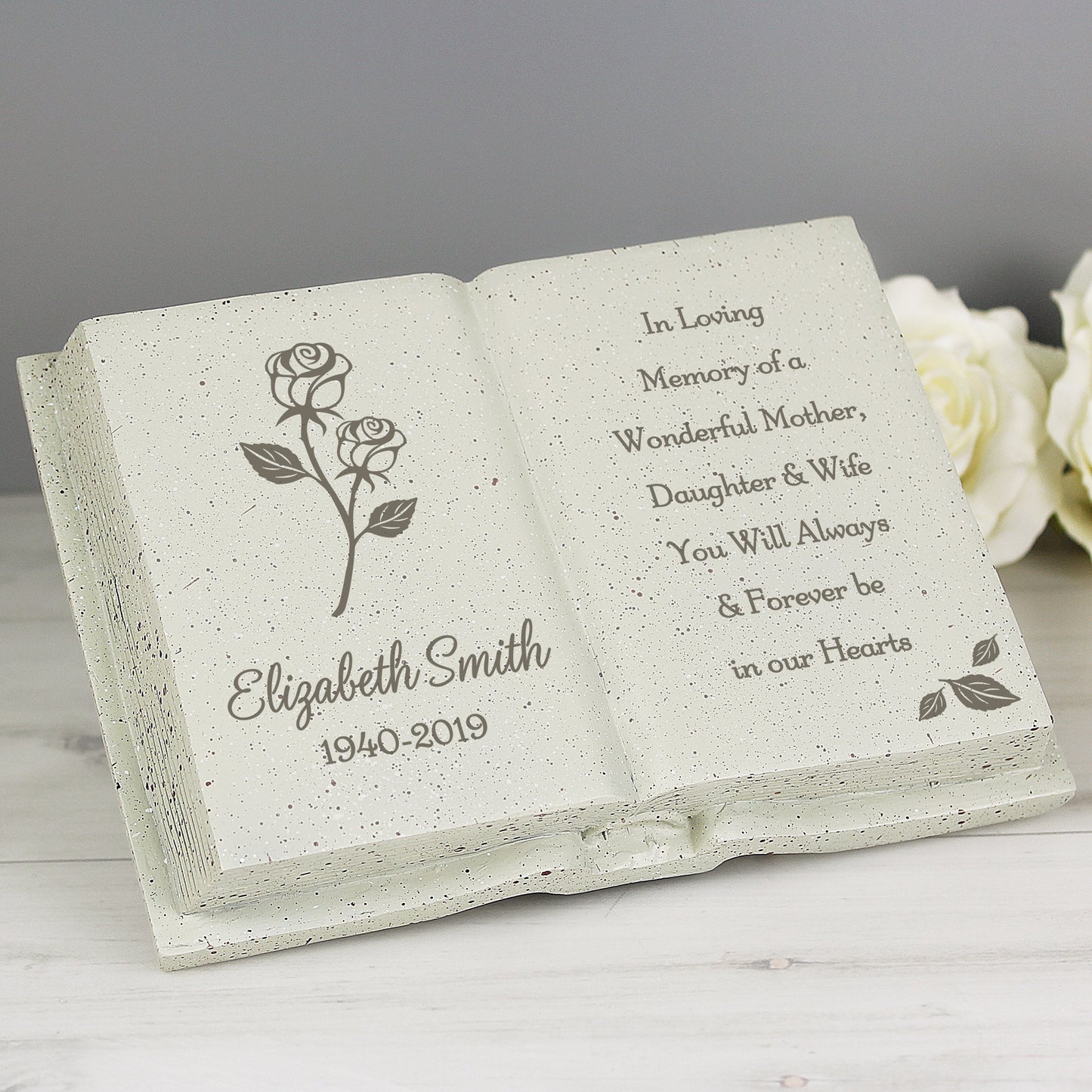 Personalised Outdoor Memorial Book Tribute. Rose Design. Your Own Message.