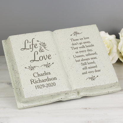 Personalised Outdoor Memorial Book Tribute. 'Life & Love' Design.