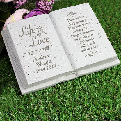 Personalised Outdoor Memorial Book Tribute. 'Life & Love' Design.