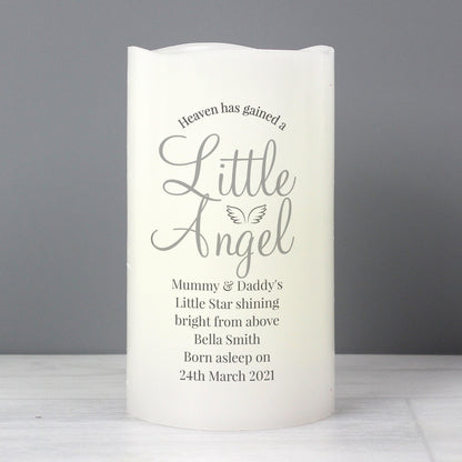 Personalised Memorial LED Candle, 'Heaven Has Gained A Little Angel' Sentiment