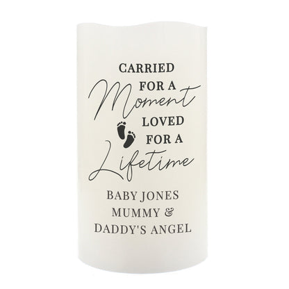 Personalised Memorial LED Candle, 'Carried for a Moment, Loved for a Lifetime'