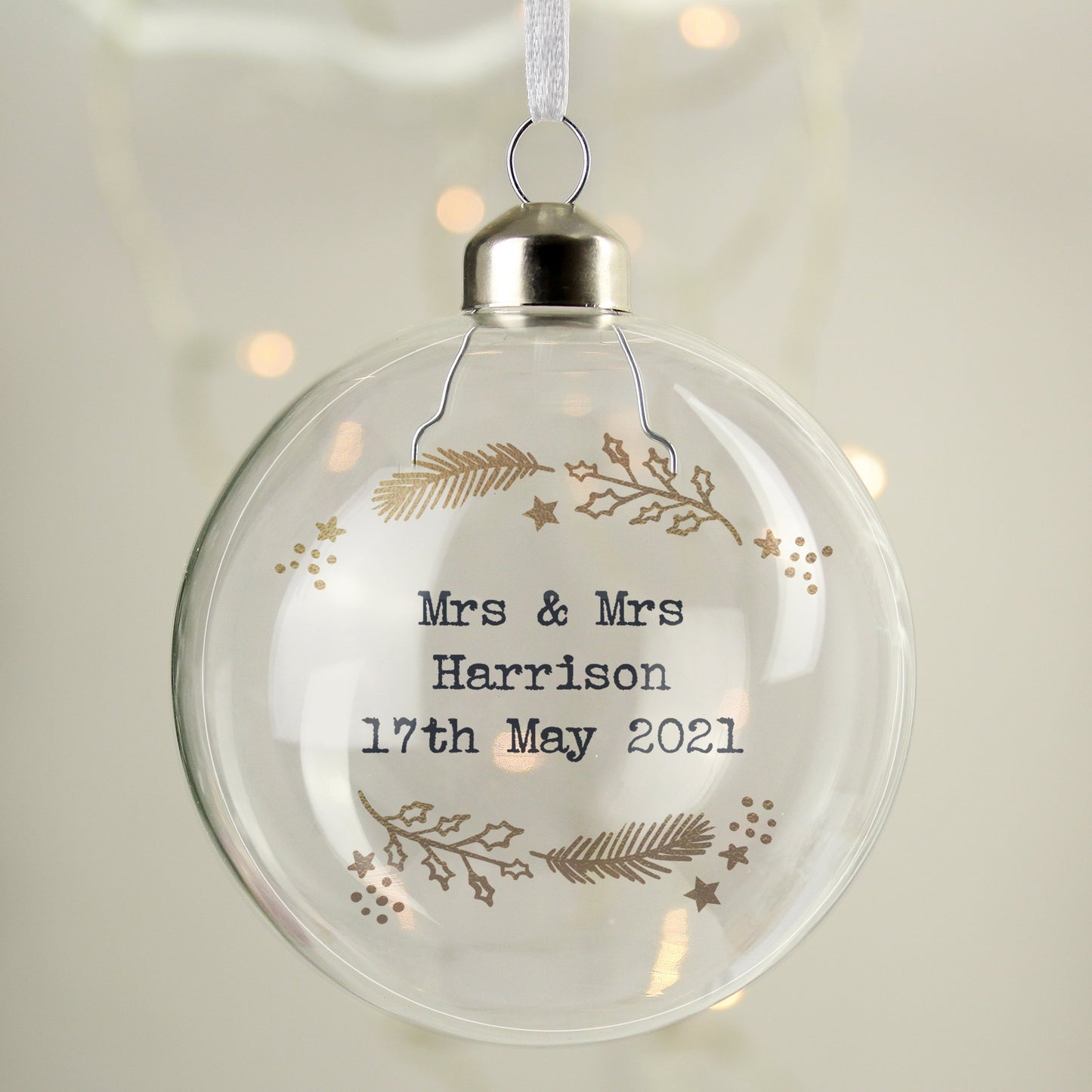 Personalised Gold Wreath Glass Bauble