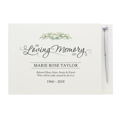 Personalised Book of Condolence With Pen. 'In Loving Memory' Sentiment.