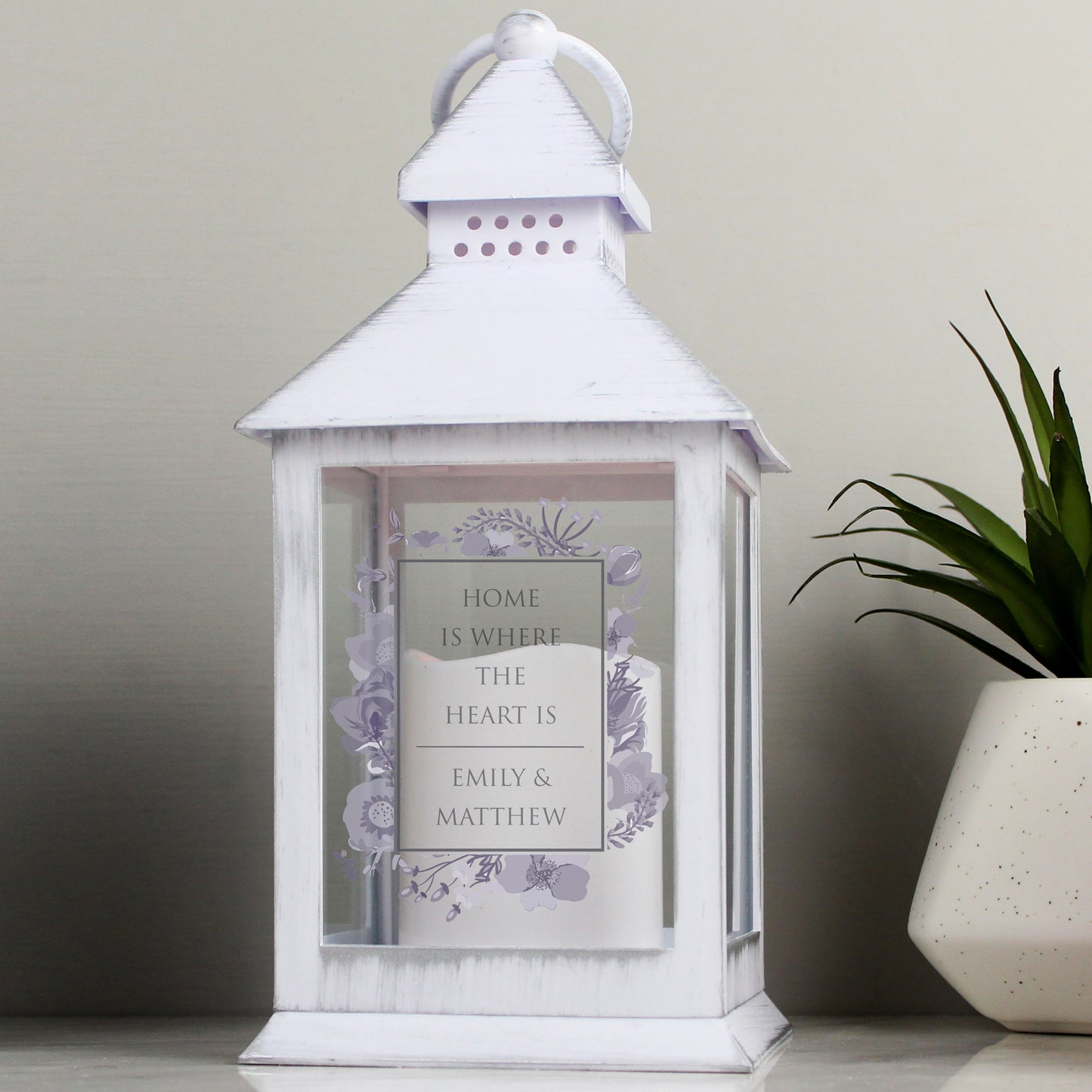 Personalised Memorial Lantern, White, Floral Decoration