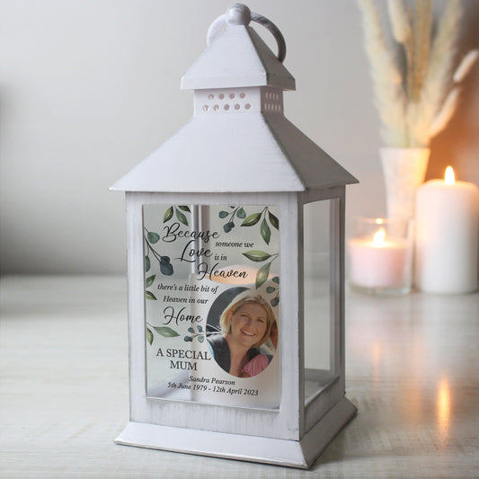 Personalised Botanical Memorial Photo Upload White Indoor Lantern