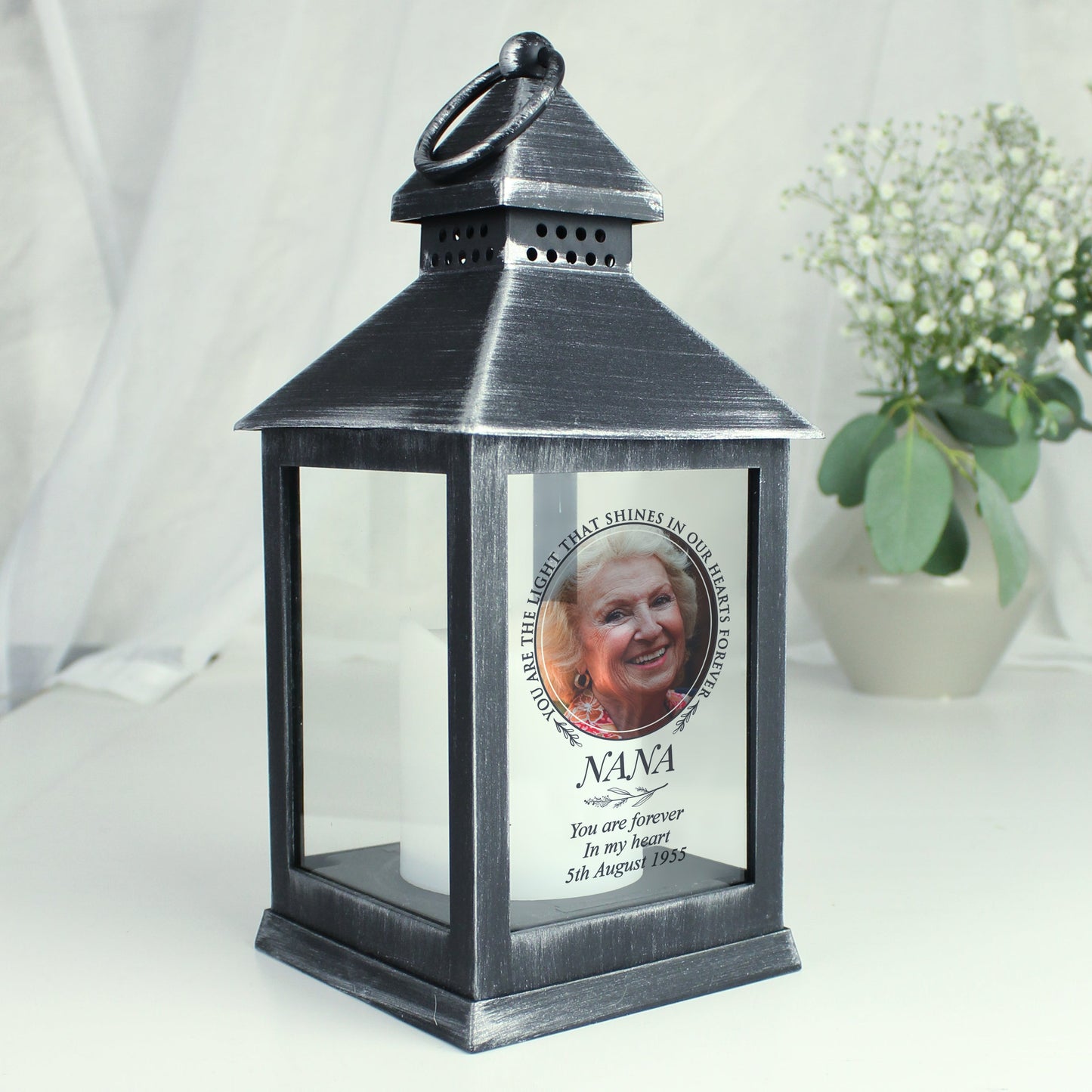 Personalised "Light That Shines In Our Hearts" Photo Upload Black Lantern