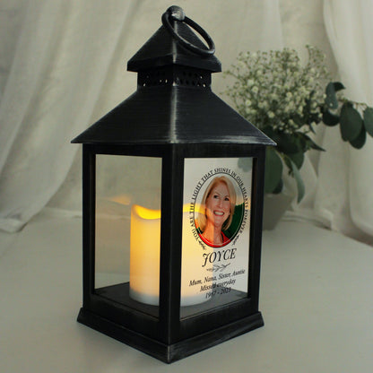 Personalised "Light That Shines In Our Hearts" Photo Upload Black Lantern