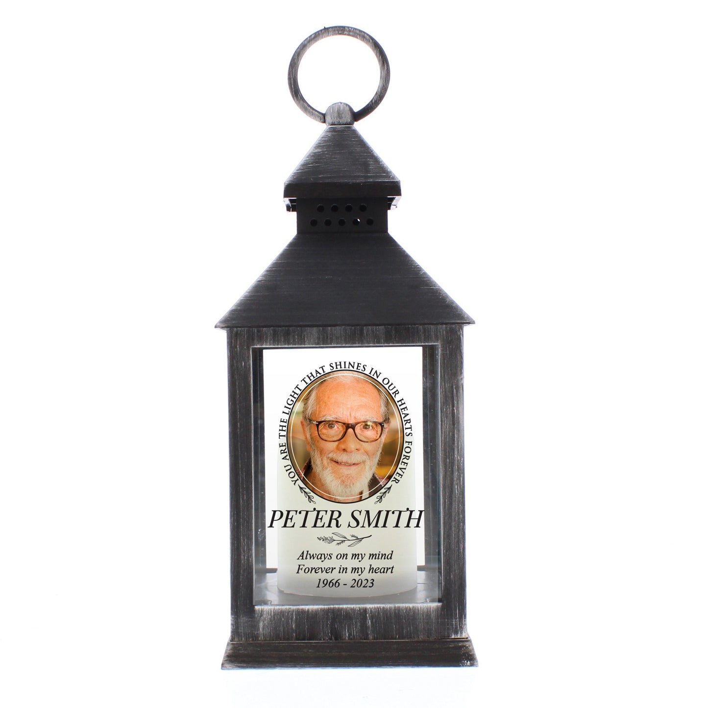 Personalised "Light That Shines In Our Hearts" Photo Upload Black Lantern