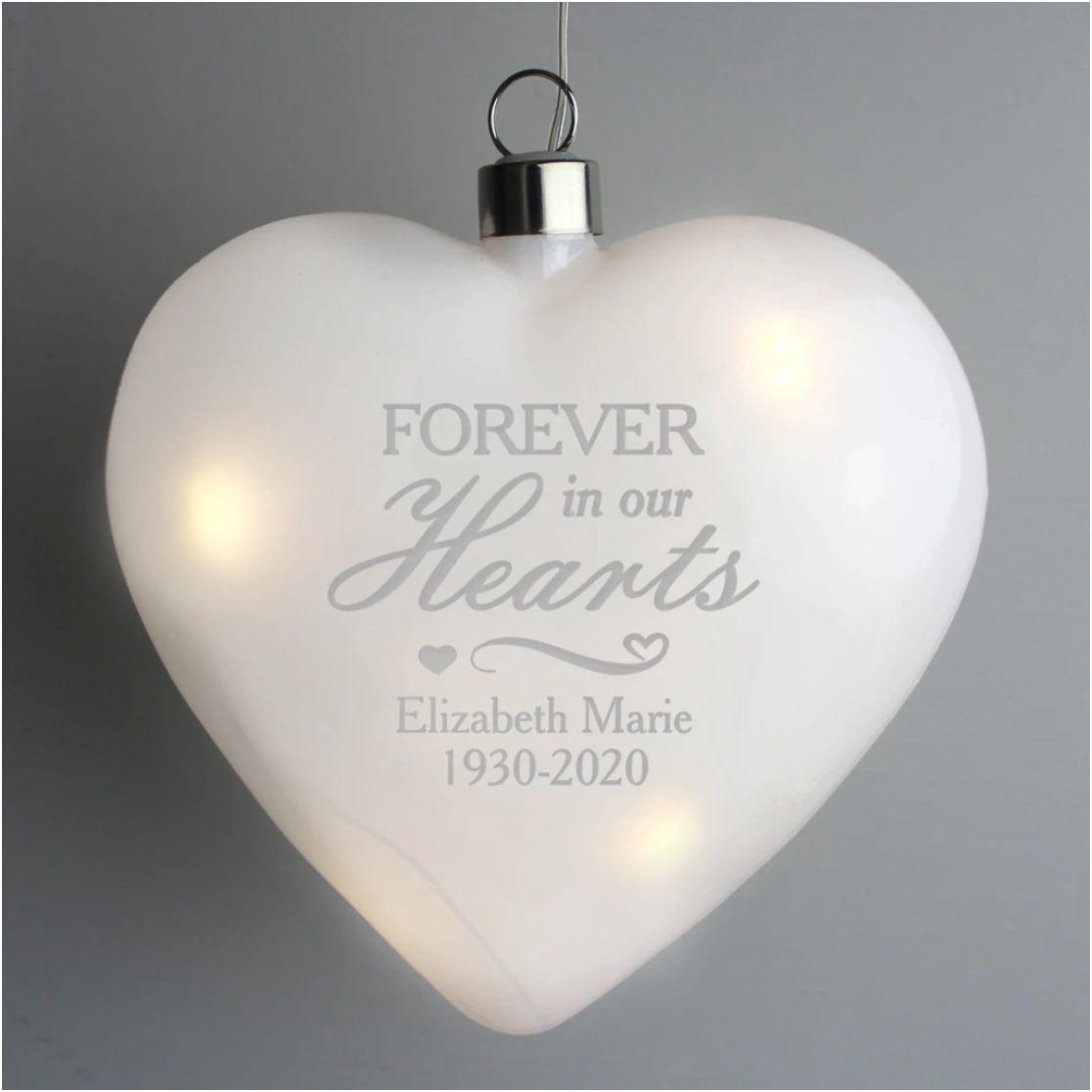 Personalised Christmas LED Hanging Glass Heart - Memorial
