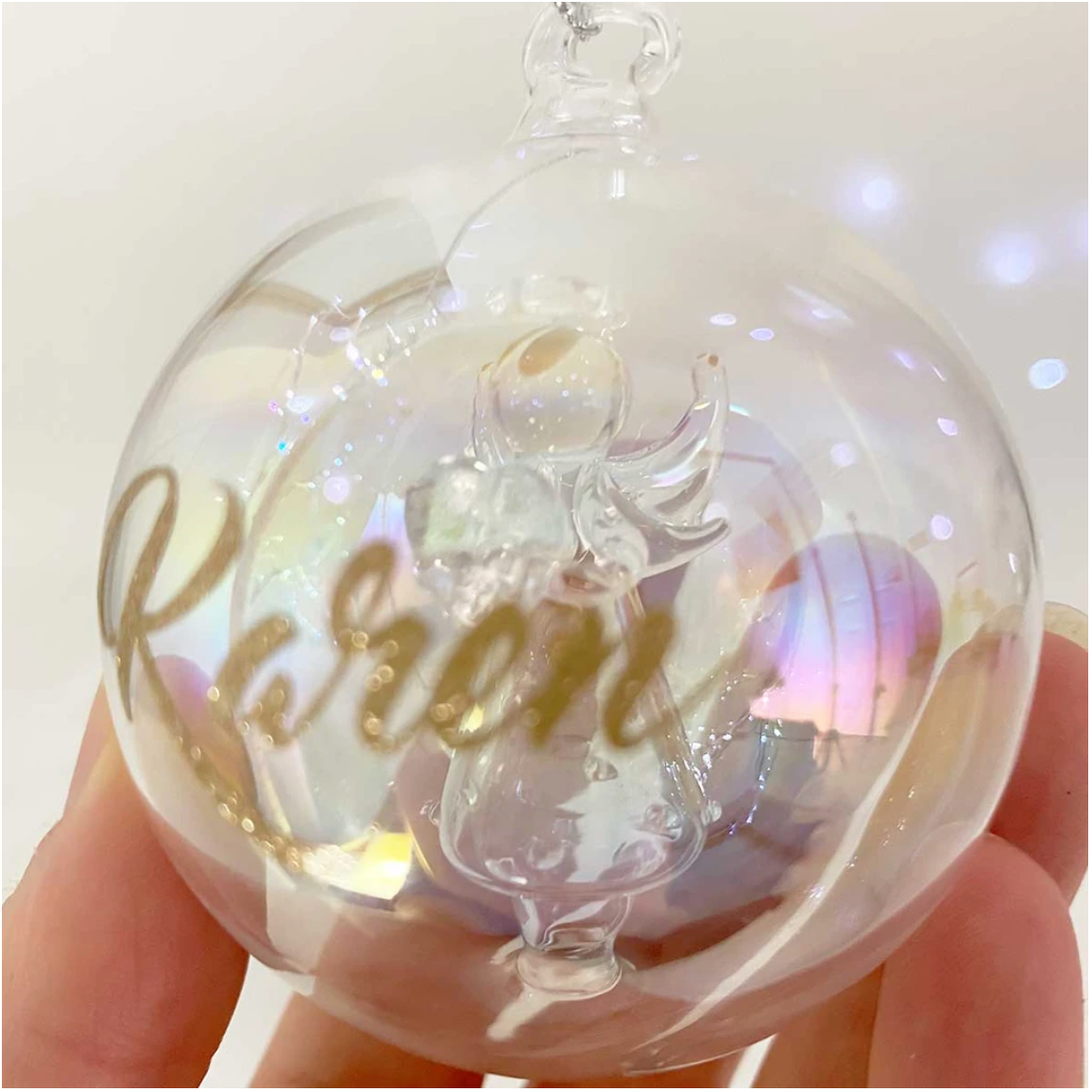 Personalised Angel Iridescent Glass Bauble