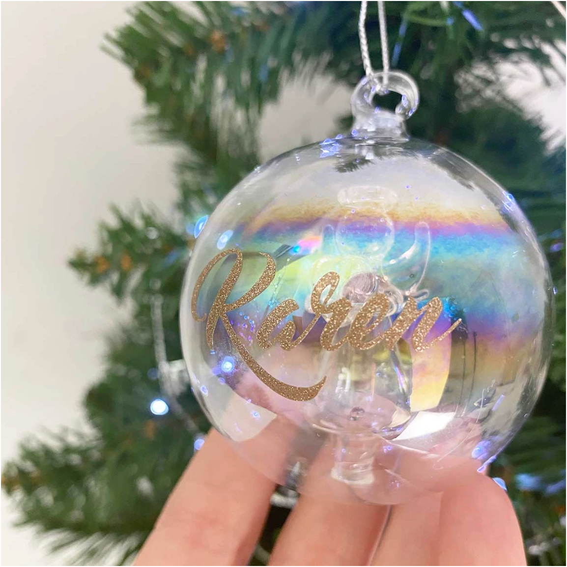 Personalised Angel Iridescent Glass Bauble