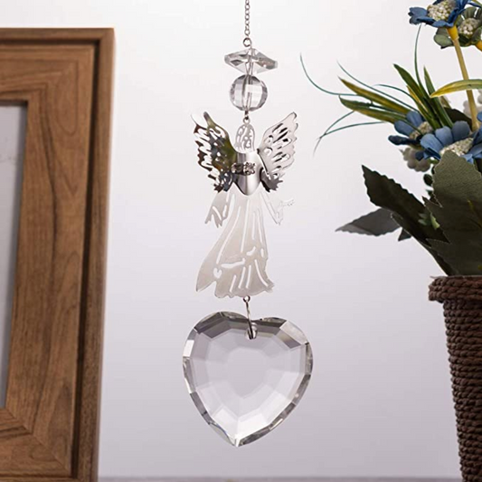 Crystal Heart Metal Angel Memorial Sun Catcher