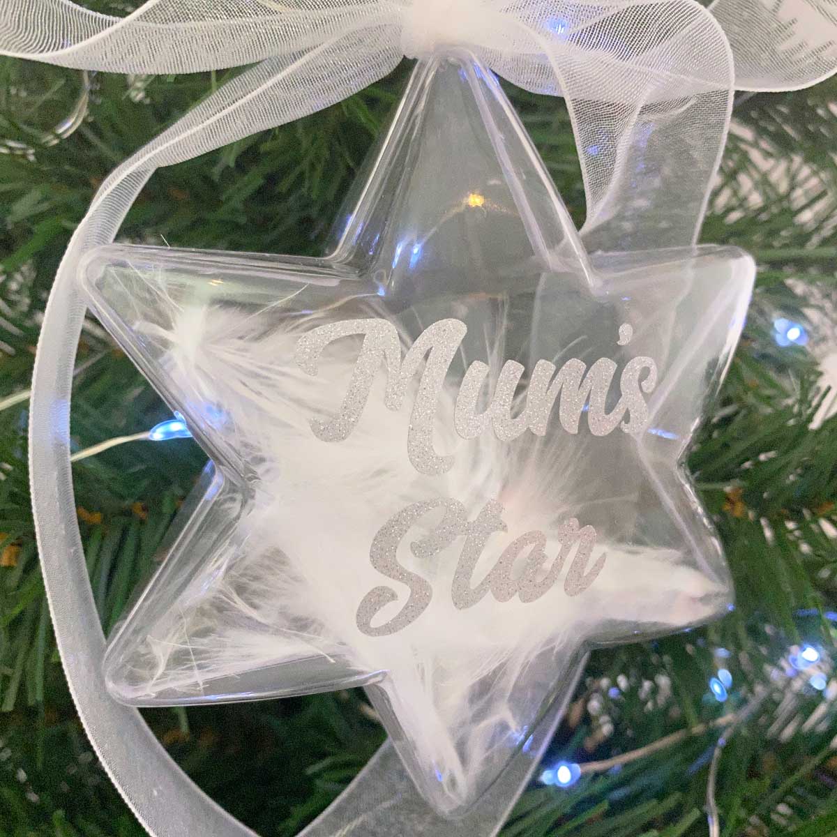 White Feather Filled Star Memorial Christmas Decoration