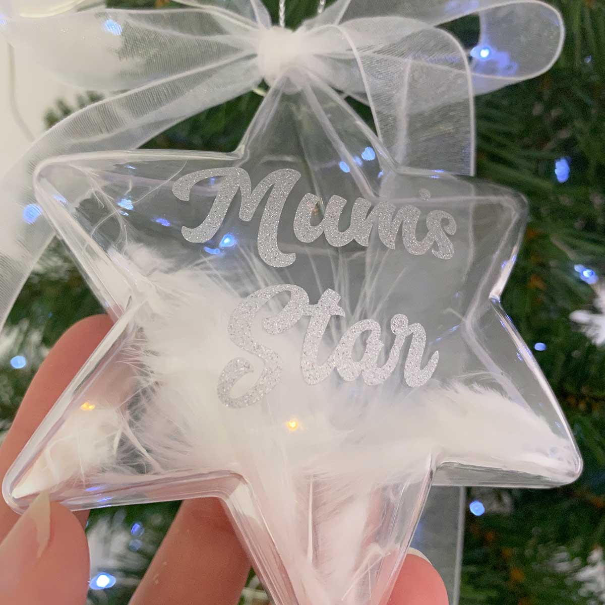 White Feather Filled Star Memorial Christmas Decoration