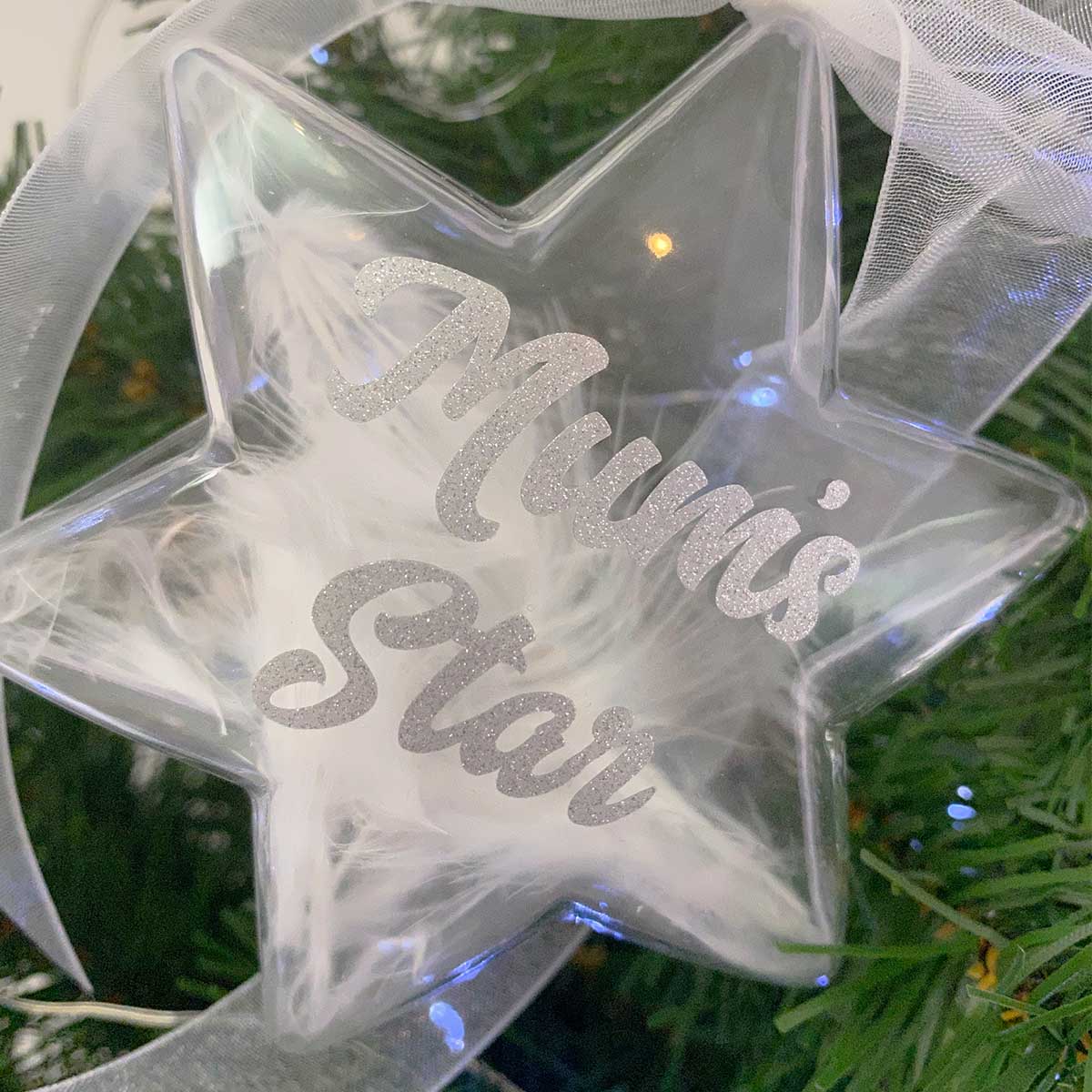 White Feather Filled Star Memorial Christmas Decoration