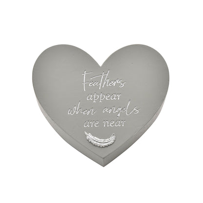 Graveside Heart Shaped Grey Memorial Plaque  - Feathers Appear