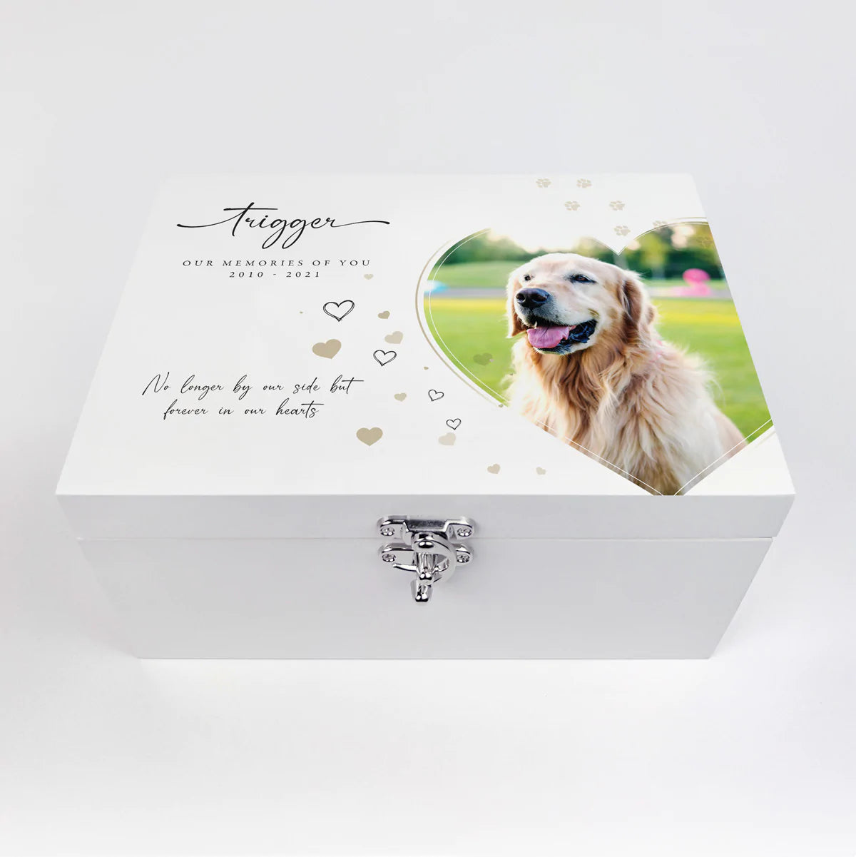 Personalised Pet Photo Memorial White Wooden Keepsake Box - 3 Sizes (22cm | 27cm | 30cm)