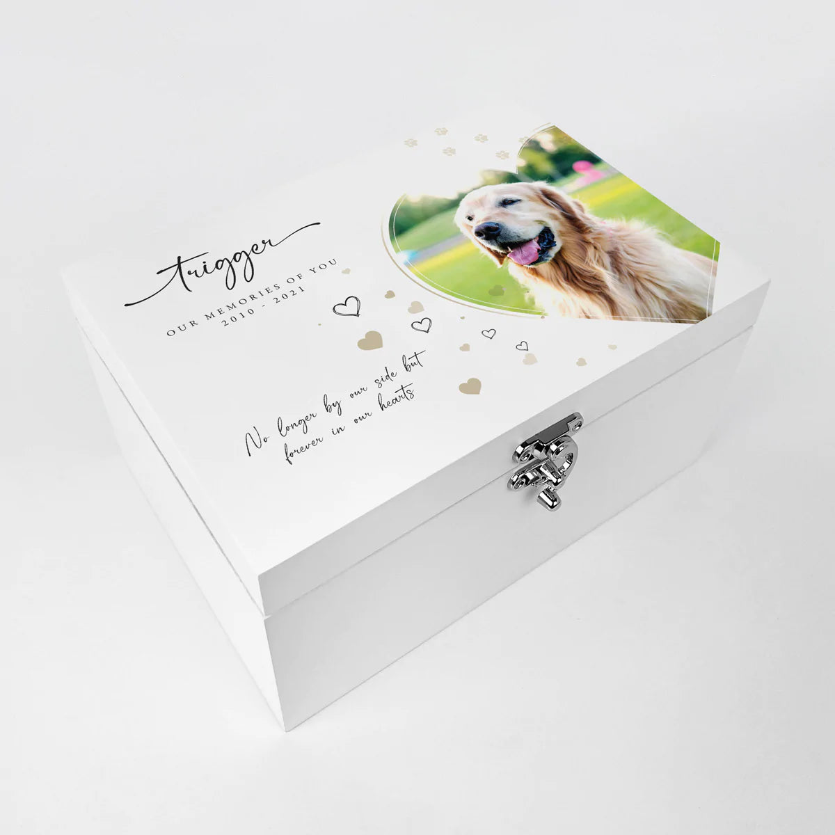 Personalised Pet Photo Memorial White Wooden Keepsake Box - 3 Sizes (22cm | 27cm | 30cm)