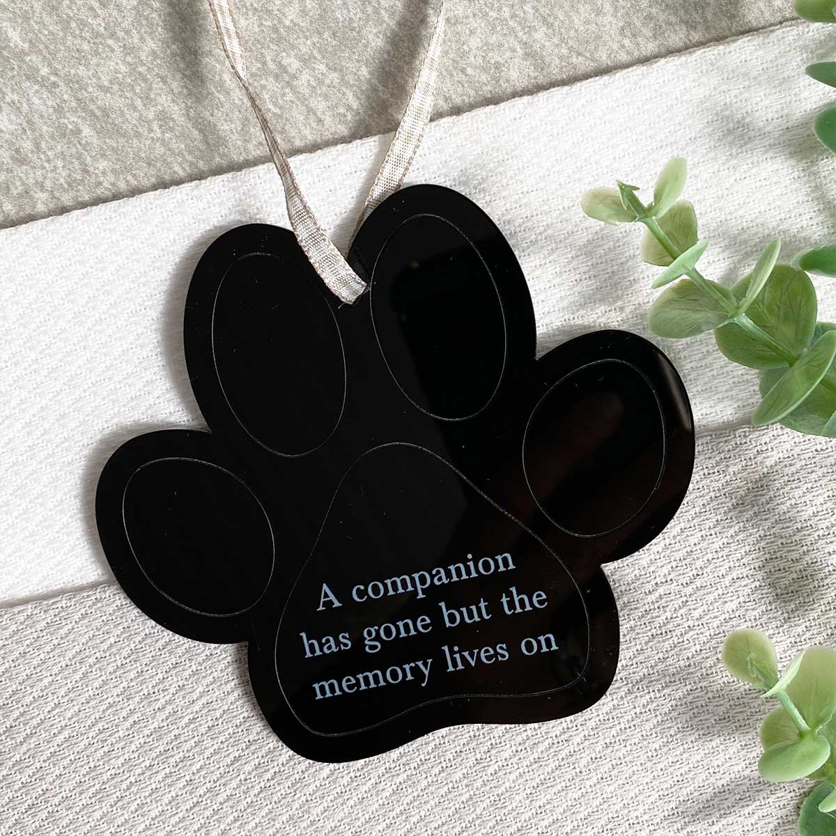 Acrylic Memorial Paw Print Hanging Decoration 'The Memory Lives On' - Colour Options