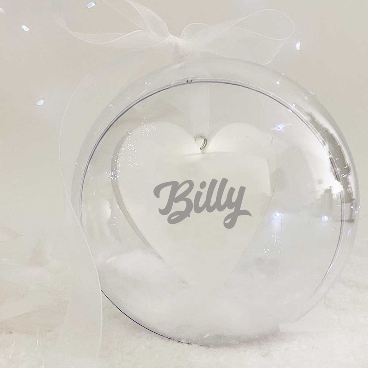 Personalised Memorial Bauble. Acrylic. 'Feathers appear when loved ones are near'.