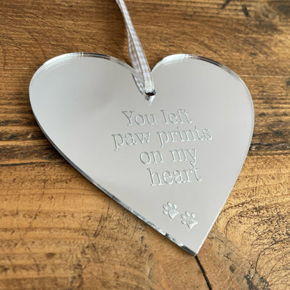 You Left Paw Prints Acrylic Hanging Heart Decoration