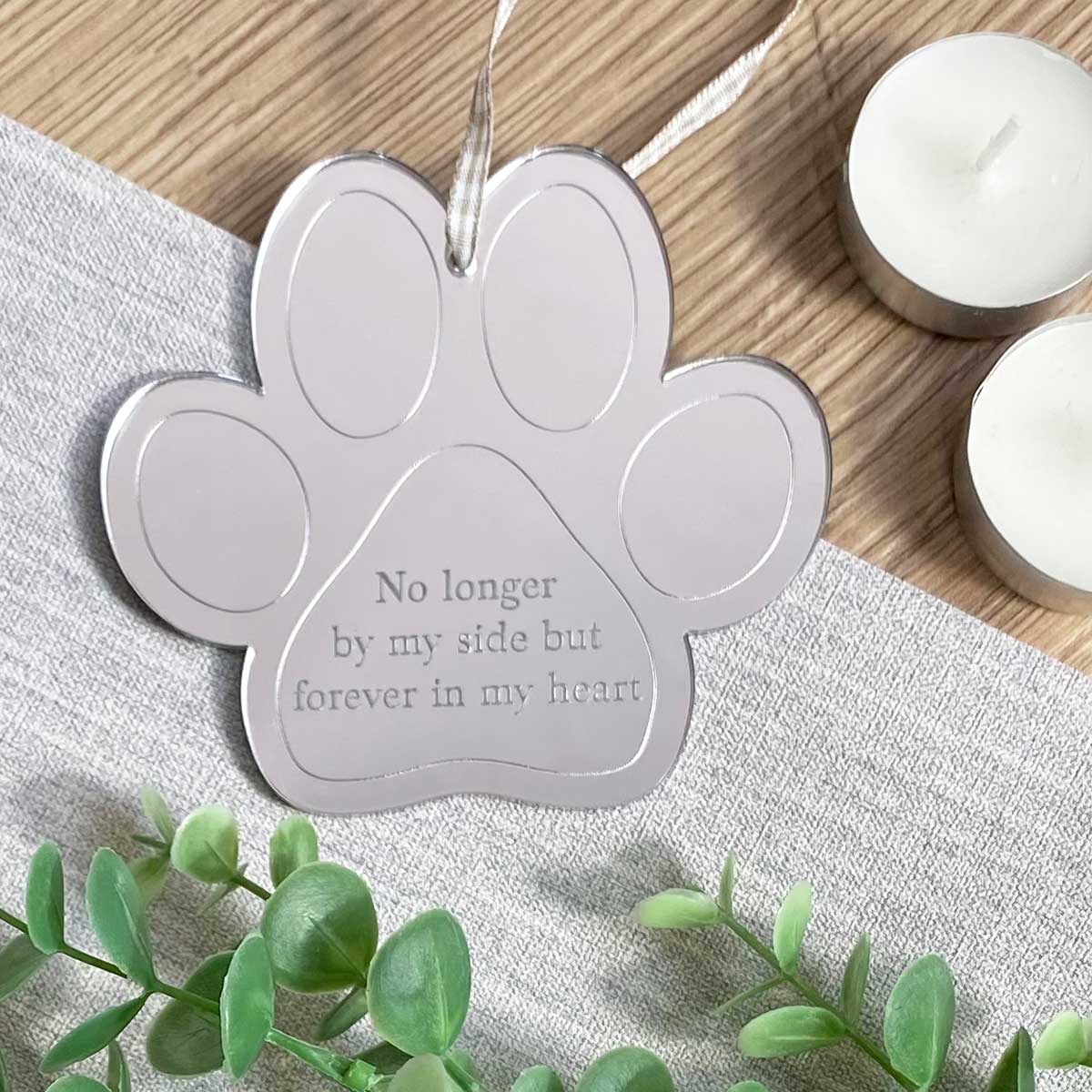 Acrylic Memorial Paw Print Hanging Decoration 'Forever in my Heart' - Colour Options