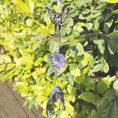 Memorial Sun Catcher. Silver Angel. Crystals with a Purple Tint.