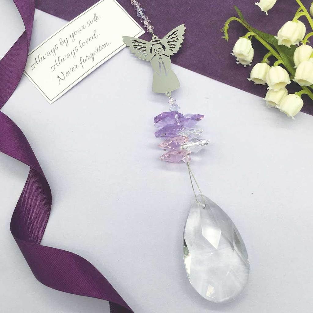 Memorial Sun Catcher. Silver Angel. Crystals with a Purple Tint.