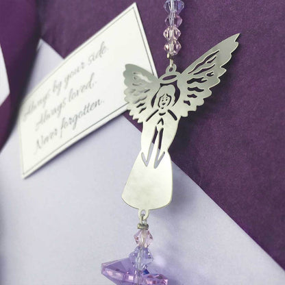 Memorial Sun Catcher. Silver Angel. Crystals with a Purple Tint.