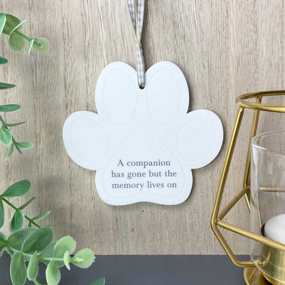 Acrylic Memorial Paw Print Hanging Decoration 'The Memory Lives On' - Colour Options