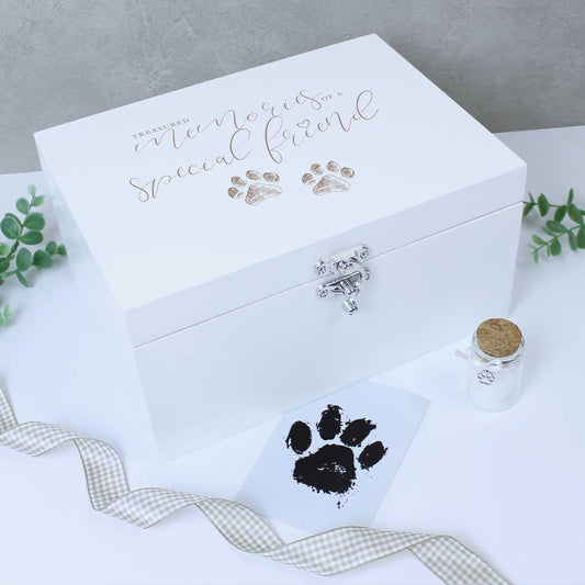 Treasured Memories' Pet Memorial White Painted Wooden Keepsake Box