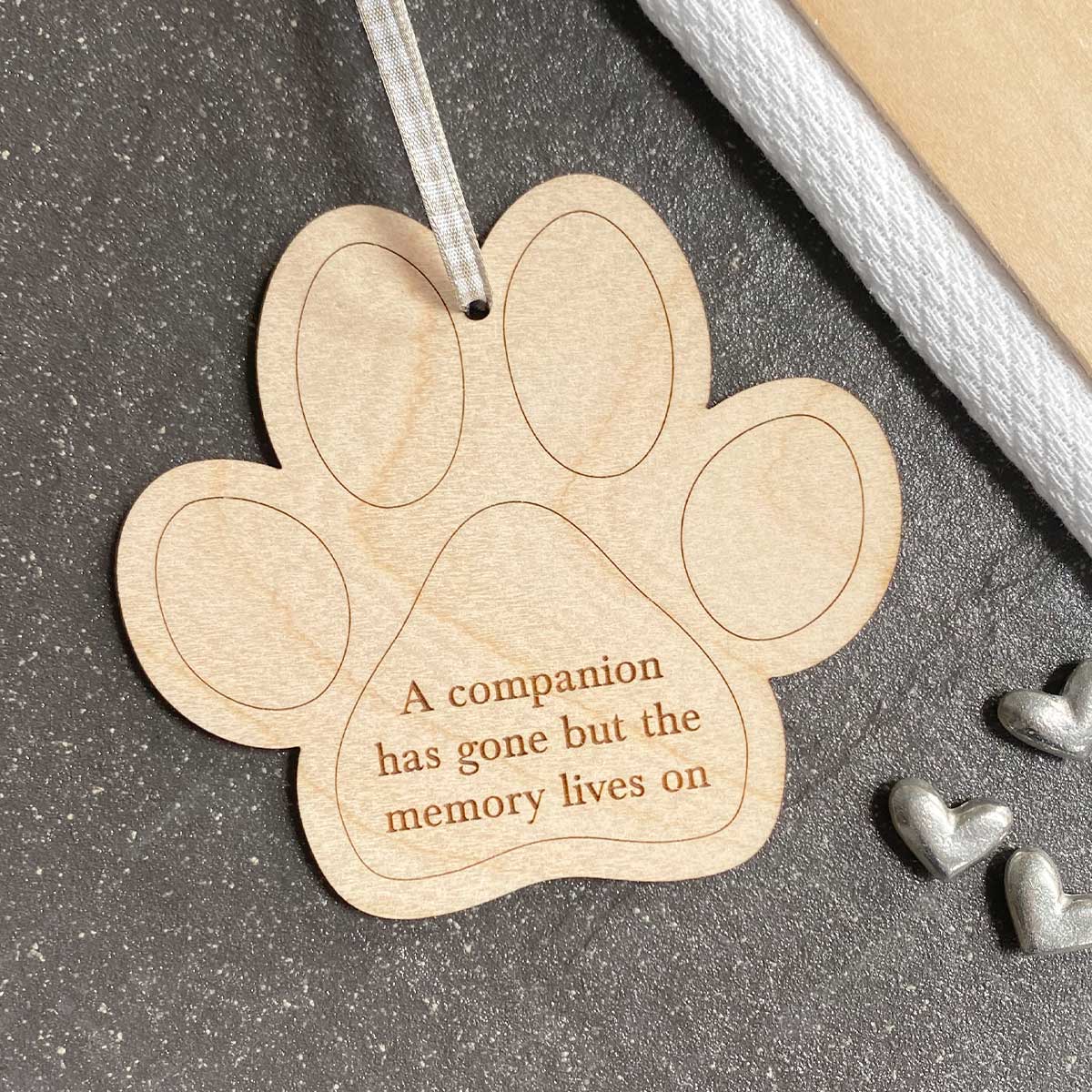 Wooden Memorial Paw Print Hanging Decoration 'The Memory Lives On'