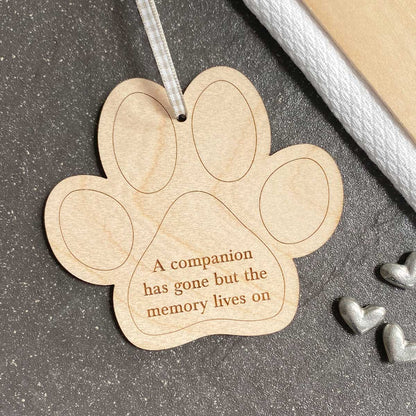 Wooden Memorial Paw Print Hanging Decoration 'The Memory Lives On'